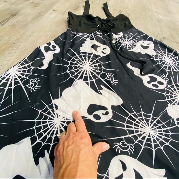 Halloween Ghost Print Lace Up Cami Asymmetrical Dress Medium - Picture 14 of 14